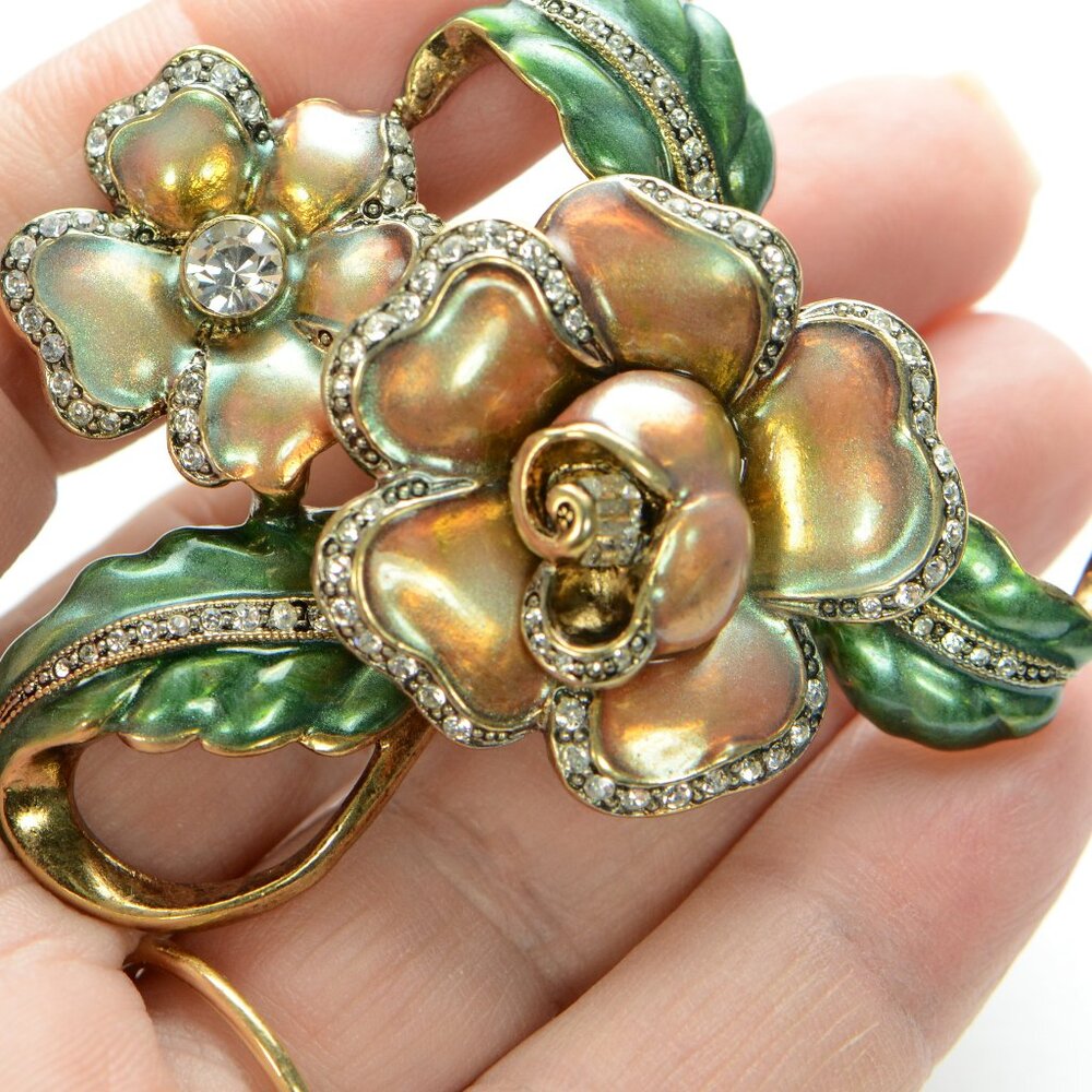 Vintage Kenneth Jay Lane Kjl Enamel & Crystal Flo… - image 4